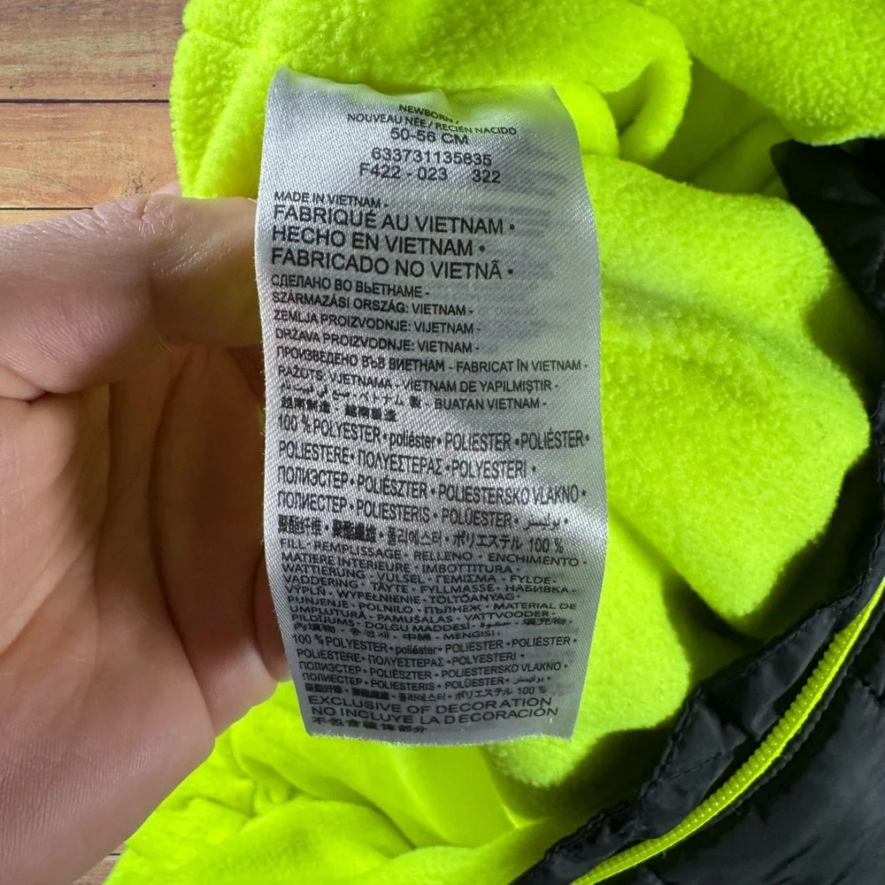 Nike Baby Bunting Snowsuit‎ Newborn Black Neon Yellow Puffer Hooded F422-023